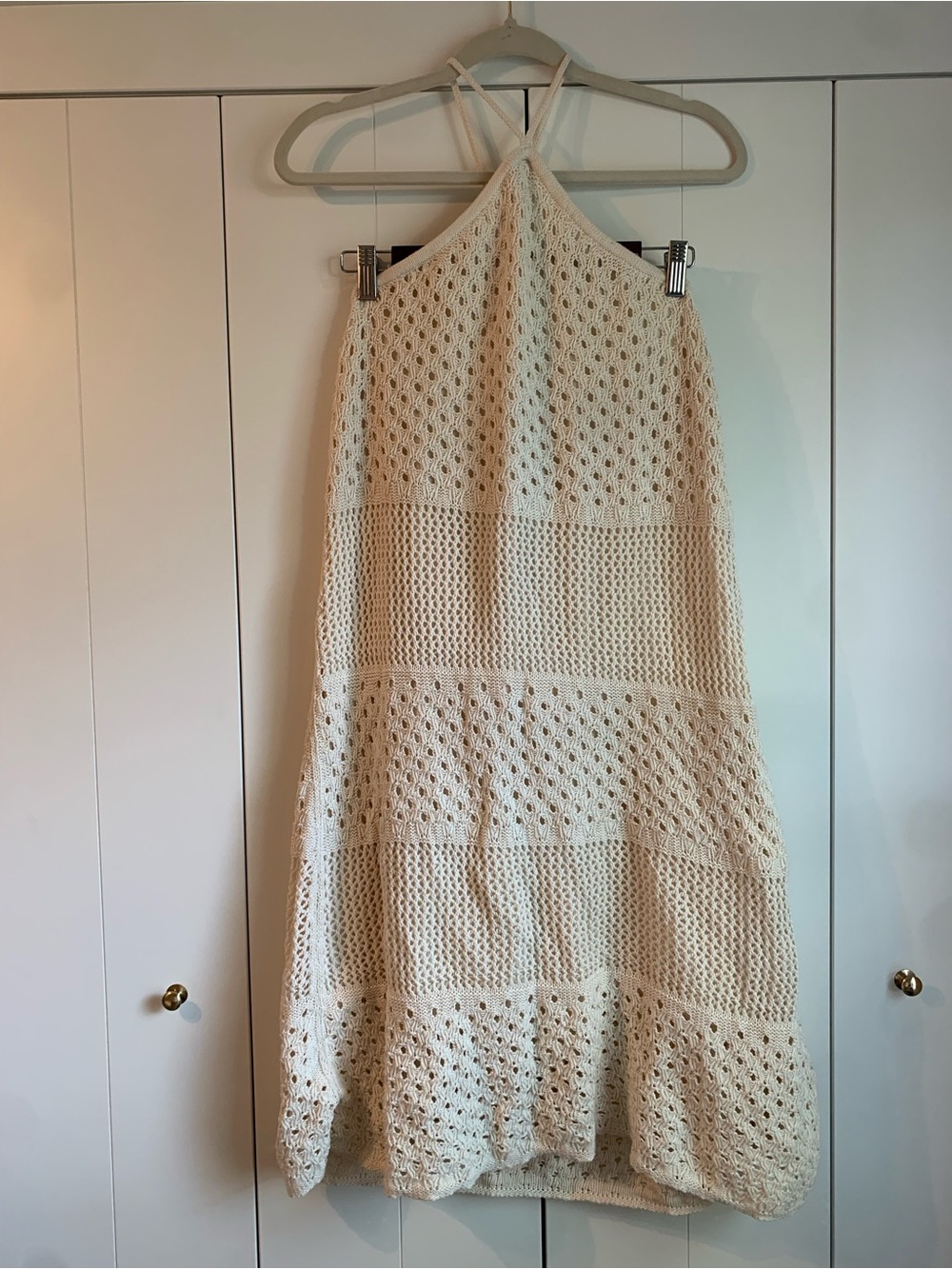 Old Navy Womens Cream Crochet Halter Dress XL 100% Cotton‎